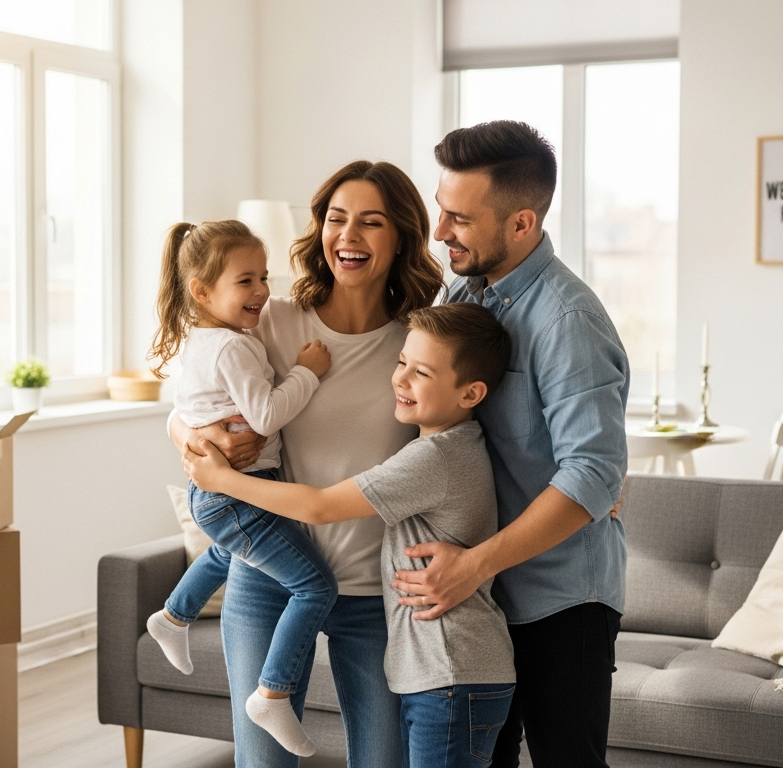 Casal feliz com a casa nova