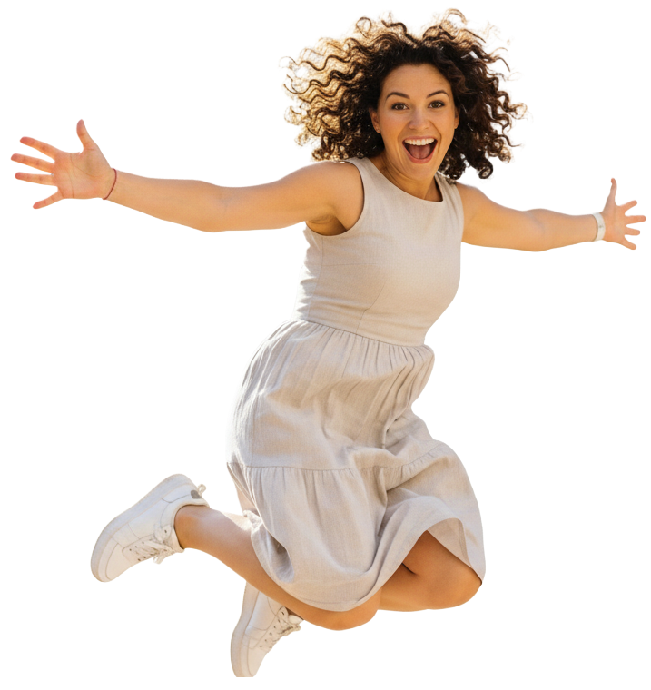 Mulher feliz conquistando seu lar